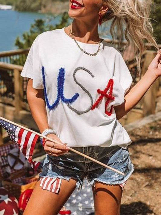 Star-Spangled Style Loose USA T-Shirt for Festive Celebrations