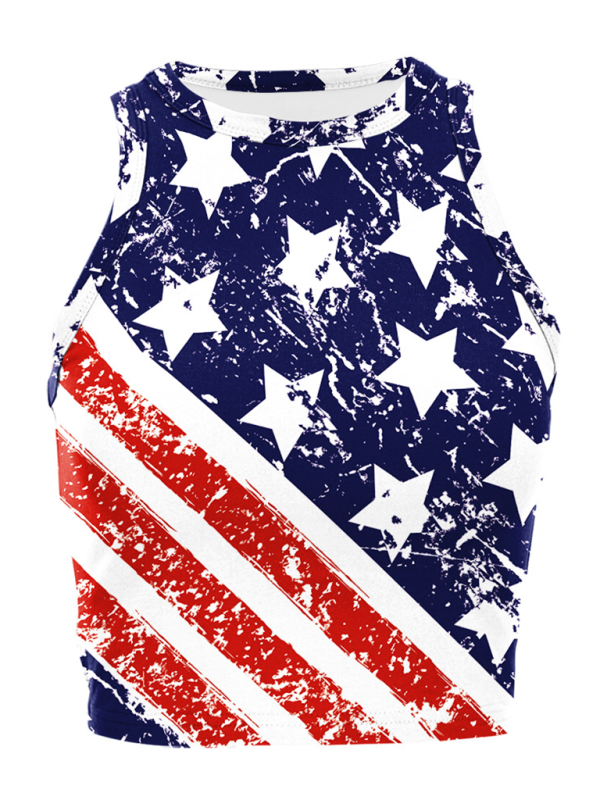 Tank Tops- Women's American Flag Crop Tank Top- - Chuzko Women Clothing