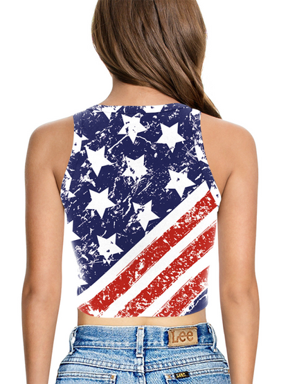 Tank Tops- Women's American Flag Crop Tank Top- - Chuzko Women Clothing