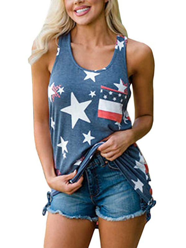 Tank Tops- Women's American Flag Sleeveless Top- - Chuzko Women Clothing