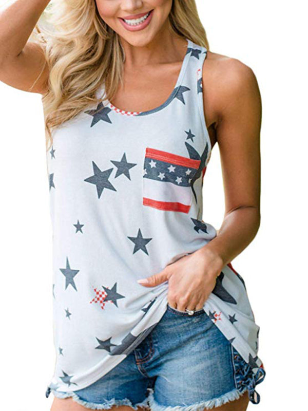 Tank Tops- Women's American Flag Sleeveless Top- - Chuzko Women Clothing