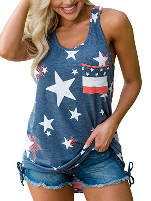 Tank Tops- Women's American Flag Sleeveless Top- - Chuzko Women Clothing