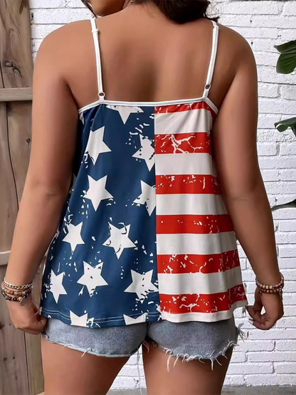 Tank Tops- Women's Flag Print Sleeveless Top - Patriotic Camisole Tank- - Chuzko Women Clothing