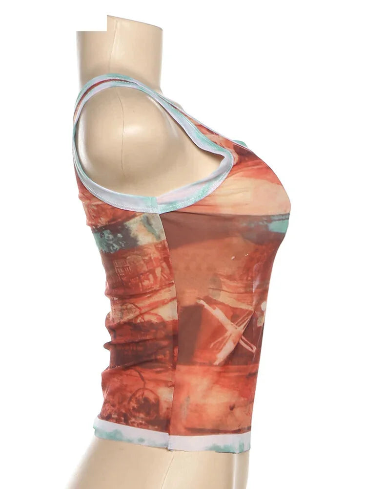 Ärmelloses Tanktop für Damen im Vintage-Sonnenuntergang-Design