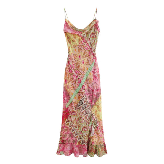 Tea Dresses- Vintage Summer Women's Print Cowl Neck Sheath Dress- polychrome- Chuzko Women Clothing