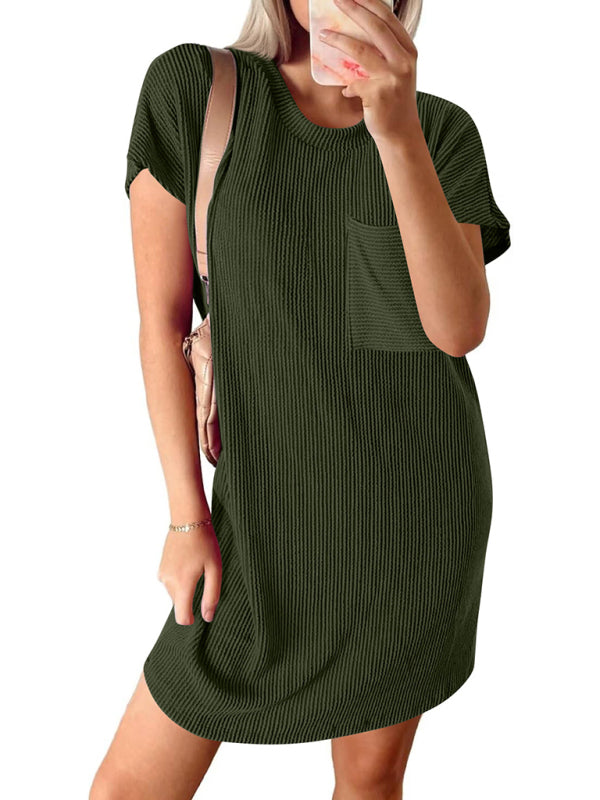 Gestreiftes T-Shirt-Kleid mit Rundhalsausschnitt im sportlichen Stil für Damen 