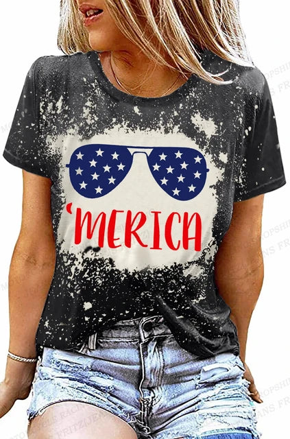 Tees- Celebrate America Patriotic Print T-Shirt for Women & Girls- Grey 2- Chuzko Women Clothing