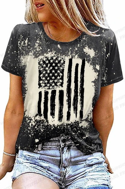 Tees- Celebrate America Patriotic Print T-Shirt for Women & Girls- Pure Grey- Chuzko Women Clothing