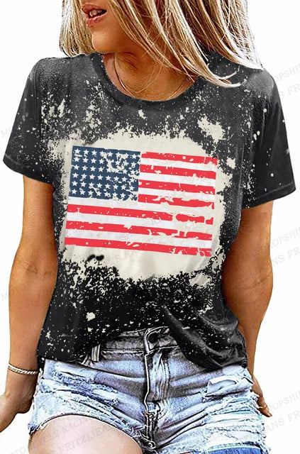 Tees- Celebrate America Patriotic Print T-Shirt for Women & Girls- Grey- Chuzko Women Clothing