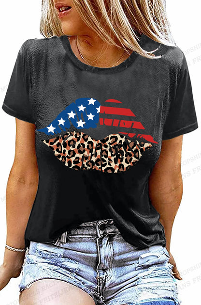 Tees- Celebrate America Patriotic Print T-Shirt for Women & Girls- Black- Chuzko Women Clothing