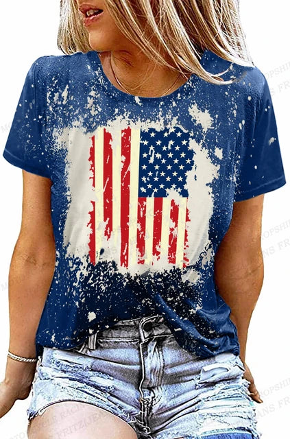 Tees- Celebrate America Patriotic Print T-Shirt for Women & Girls- Blue- Chuzko Women Clothing