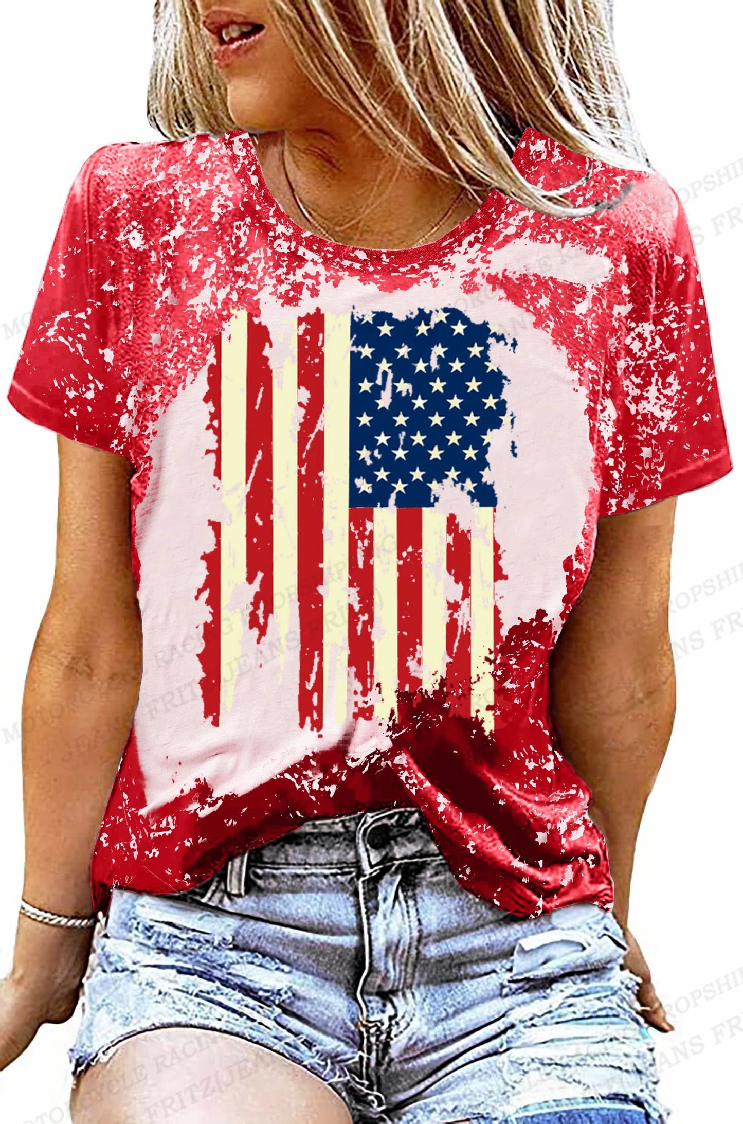Tees- Celebrate America Patriotic Print T-Shirt for Women & Girls- - Chuzko Women Clothing