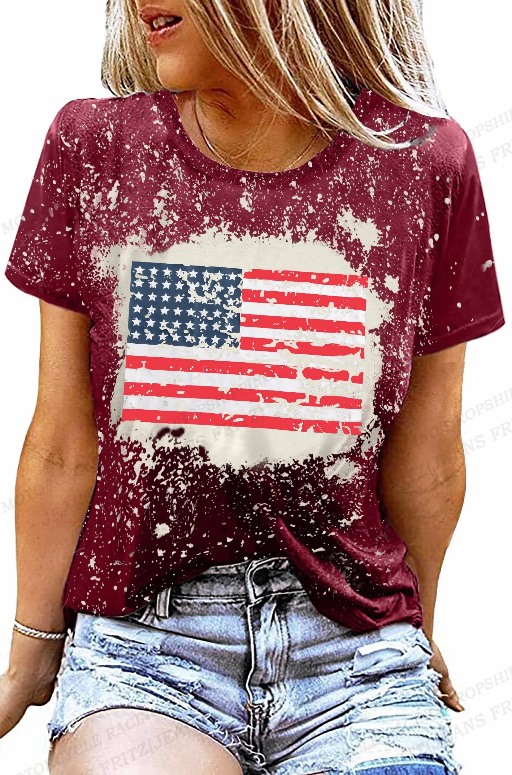 Tees- Celebrate America Patriotic Print T-Shirt for Women & Girls- - Chuzko Women Clothing