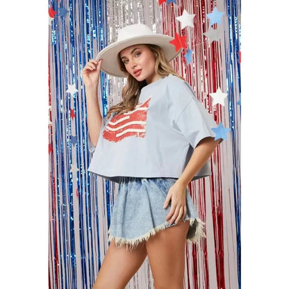 Tees- Distressed American Flag Tee for Patriotic Events- - Chuzko Women Clothing