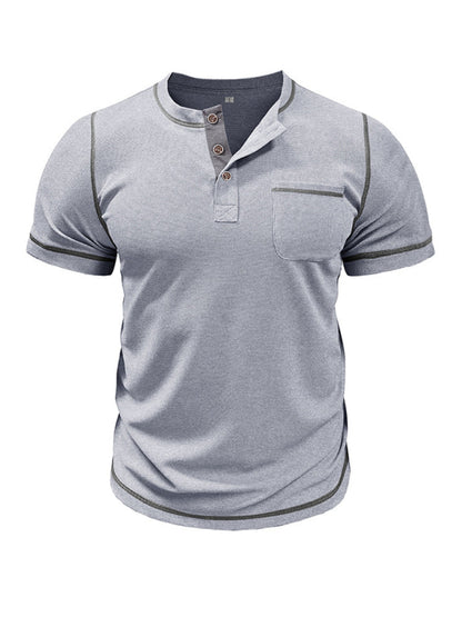 Men's Contrast Binding Henley T-Shirt for Casual Dates