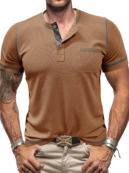 Men's Contrast Binding Henley T-Shirt for Casual Dates