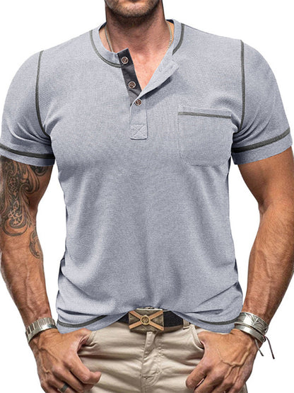 T-shirt Henley à reliure contrastée pour hommes pour des rendez-vous décontractés