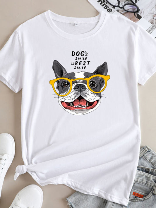 T-shirt en coton à manches courtes pour femmes Playful Pup Print