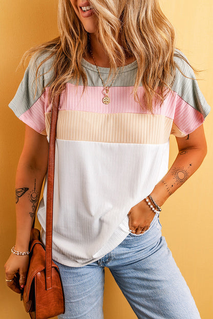 T-shirt color block texturé en coton doux pour femme 