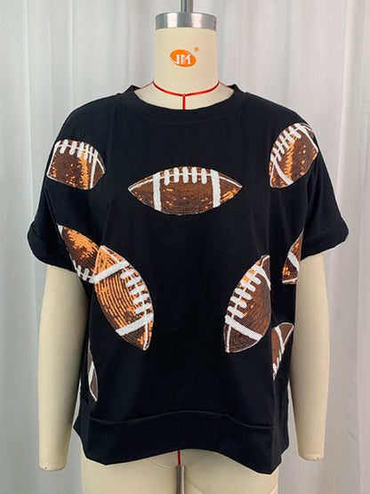 Touchdown Style Sequined Football T-Shirt for Game Days