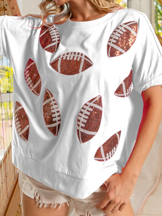 Touchdown Style Sequined Football T-Shirt for Game Days
