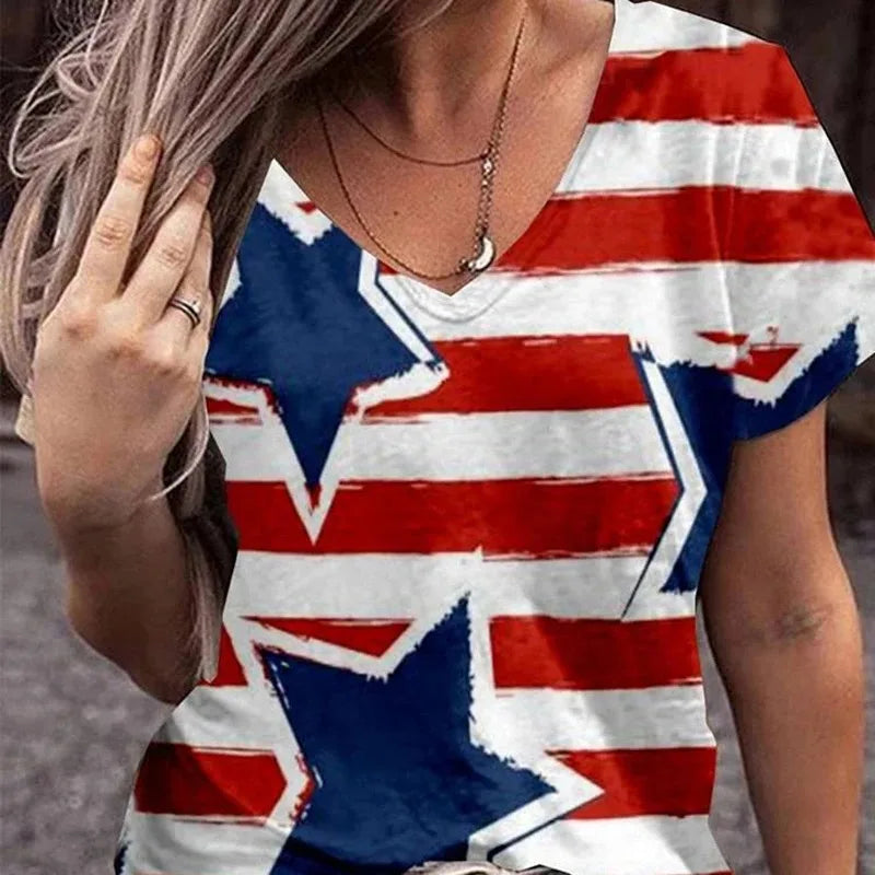 Tees- USA Pride Tee Women's American Flag Graphic T-Shirt- American Flag Print 1- Chuzko Women Clothing