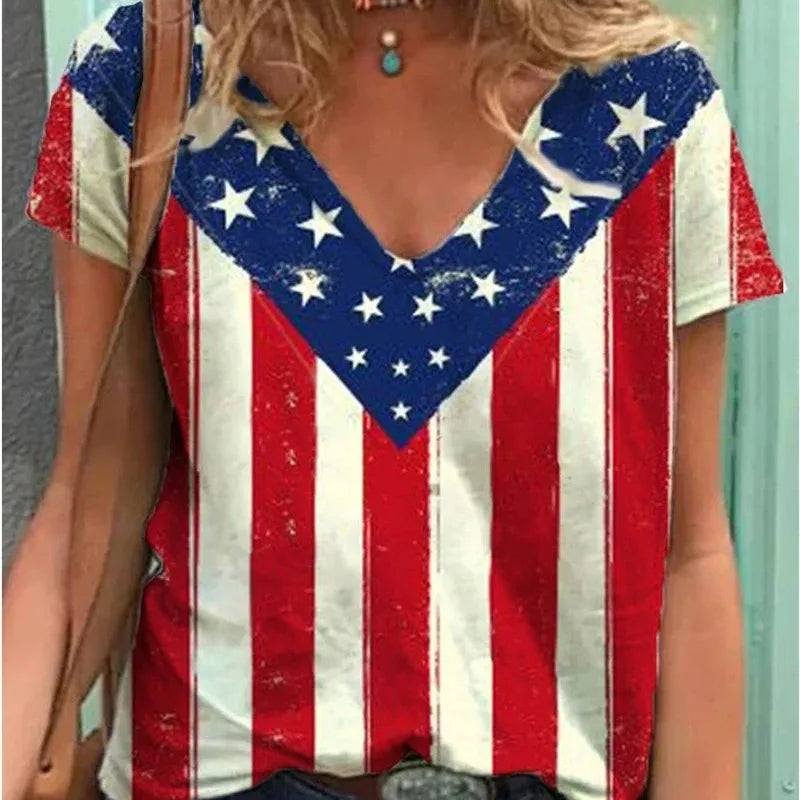 Tees- USA Pride Tee Women's American Flag Graphic T-Shirt- American Flag Print 2- Chuzko Women Clothing