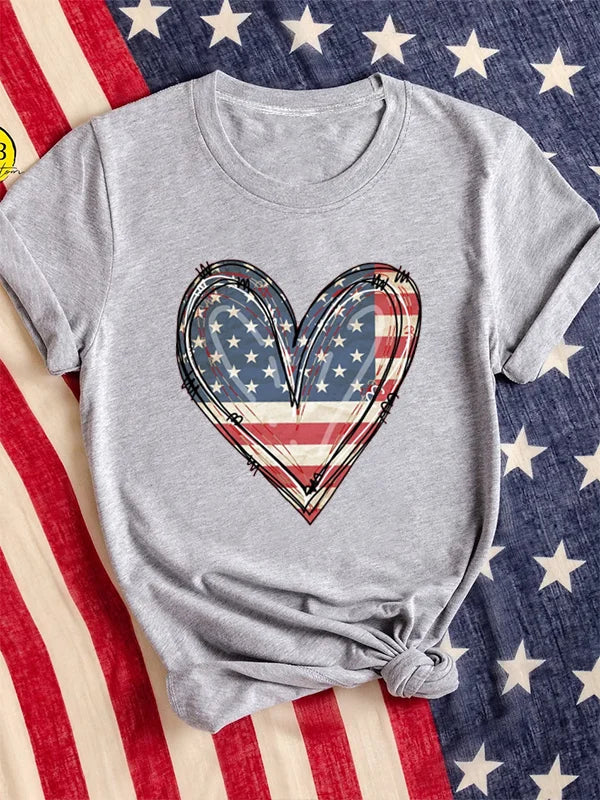 Tees- Women Patriotic Tee for Independence Day- Gray- Chuzko Women Clothing