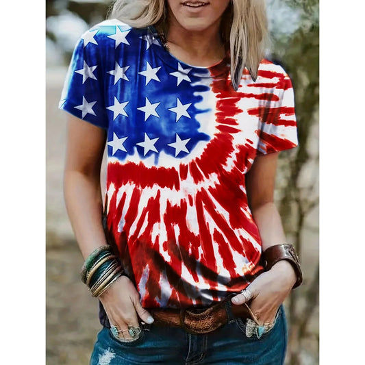 Tees- Women’s Patriotic Print T-Shirt for National Celebrations- Red- Chuzko Women Clothing
