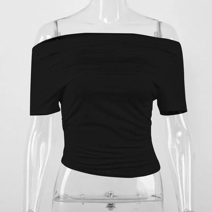 Tees- Women's Slim Fit Off-Shoulder Tee- - Chuzko Women Clothing