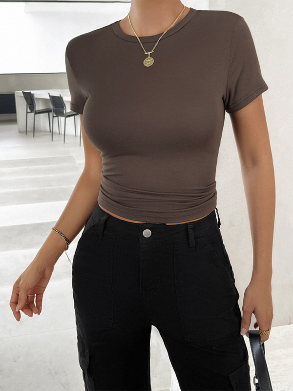 Tees- Women's Solid Crop T-Shirt for Everyday Wear- Brown- Chuzko Women Clothing