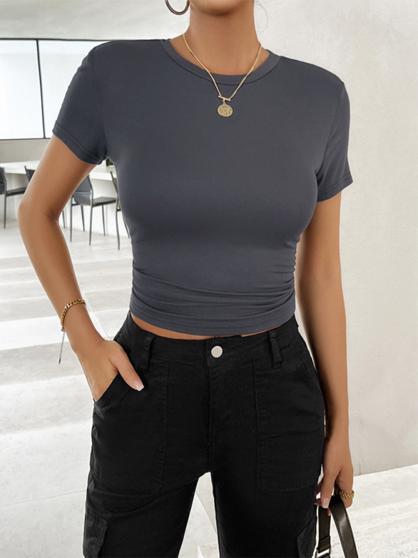 Tees- Women's Solid Crop T-Shirt for Everyday Wear- Dark Gray- Chuzko Women Clothing