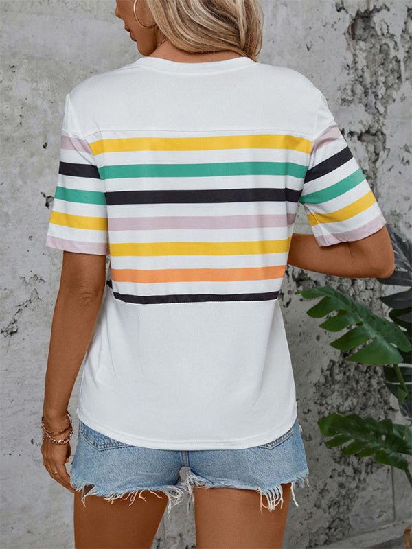 Women's Stripe Crew Neck T-Shirt with Short Sleeves