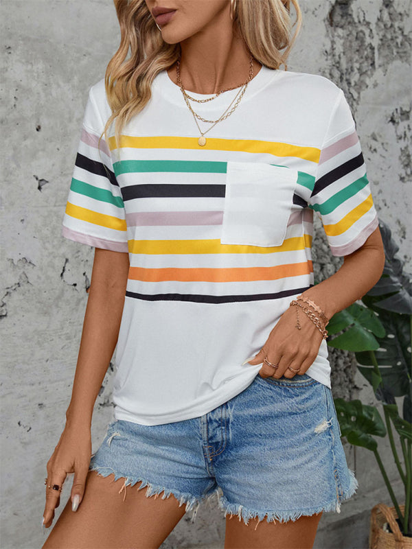 Women's Stripe Crew Neck T-Shirt with Short Sleeves