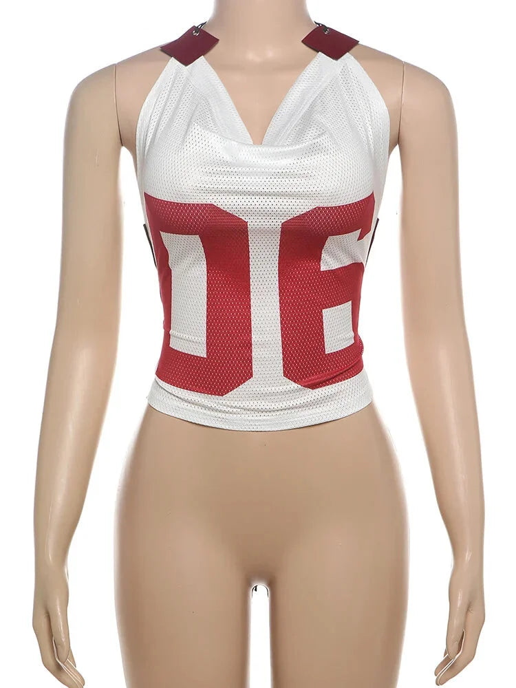 Girls' Football College Top with Trendy Lace-Up Back