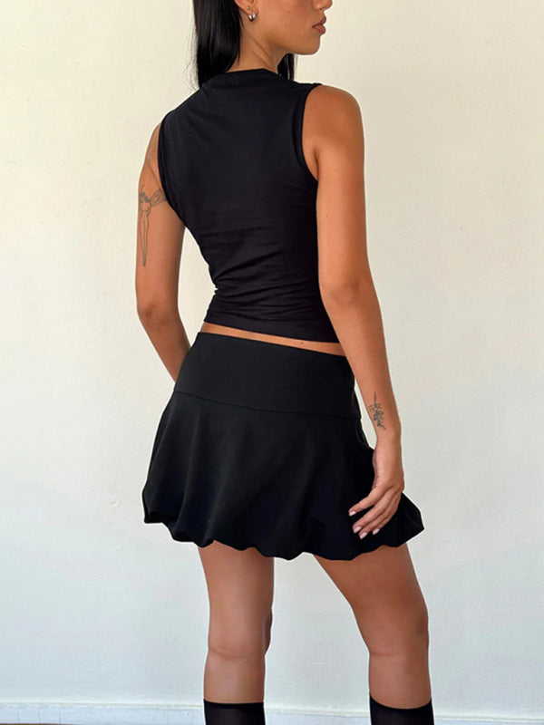 Ribbon-Adorned Women's Slim Fit Tank Solid Sleeveless Top