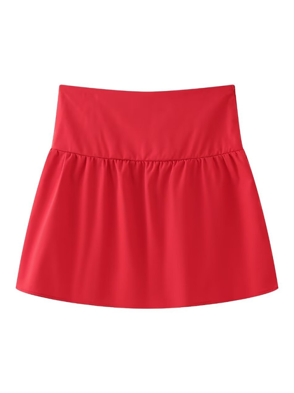 Tops- Summer Solid Cotton Peplum Strapless Tube Top for Women- Red- Chuzko Women Clothing