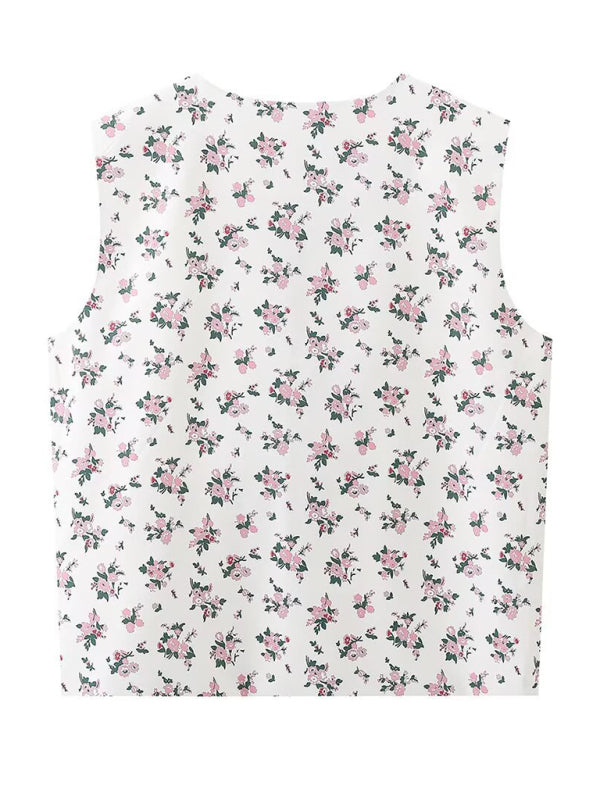 Women's Sleeveless Top Tie-Up Vest in Floral Print