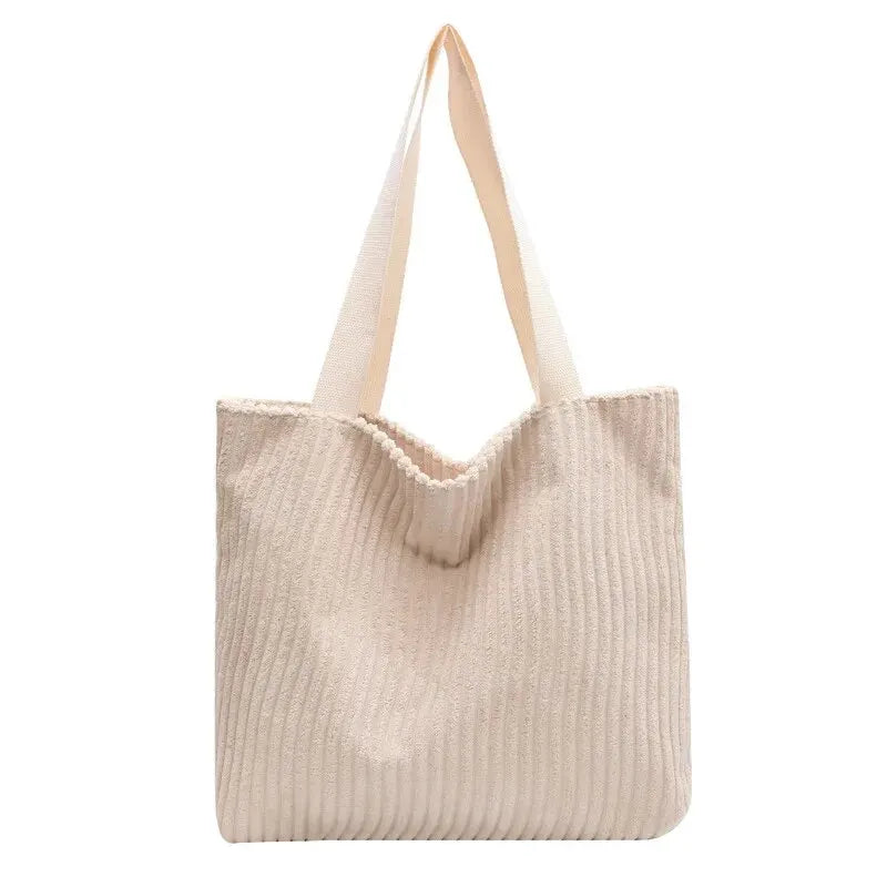 Tote Bags- Corduroy Tote Shoulder Bag for Shopping & Casual Outings- Beige- Chuzko Women Clothing