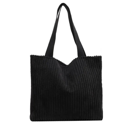 Tote Bags- Corduroy Tote Shoulder Bag for Shopping & Casual Outings- Black- Chuzko Women Clothing