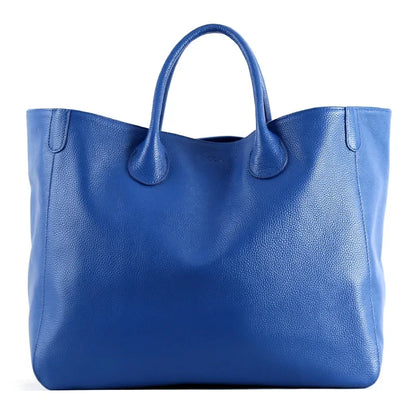 Tote Bags- Large Genuine Leather Shopper Tote Bag- Blue- Chuzko Women Clothing