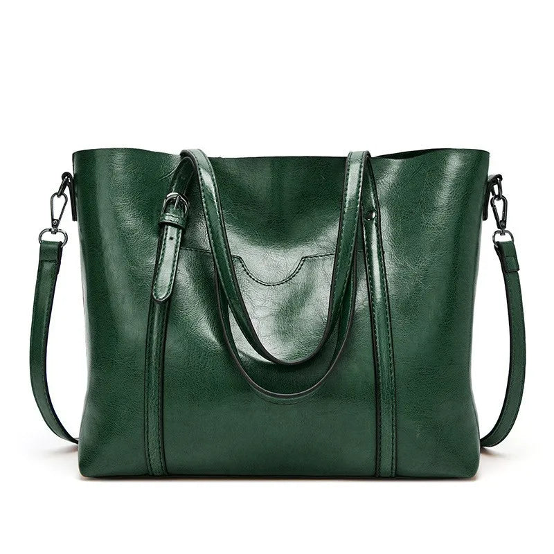 Tote Bags- Multi-functional Tote Bag in Faux Leather- Green- Chuzko Women Clothing