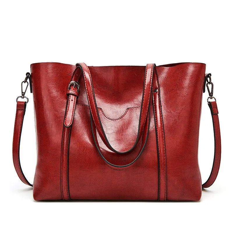 Tote Bags- Multi-functional Tote Bag in Faux Leather- Red- Chuzko Women Clothing