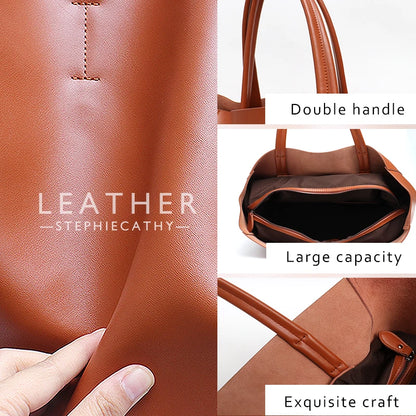 Tote Bags- Versatile Genuine Leather Tote Bag - Office to Outing- - Chuzko Women Clothing