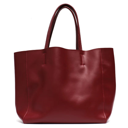 Tote Bags- Versatile Genuine Leather Tote Bag - Office to Outing- Red- Chuzko Women Clothing
