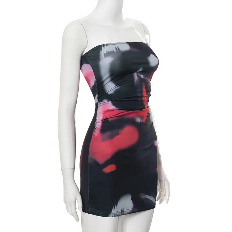 Tube Dresses- Night Out Abstract Strapless Bodycon Dress- - Chuzko Women Clothing