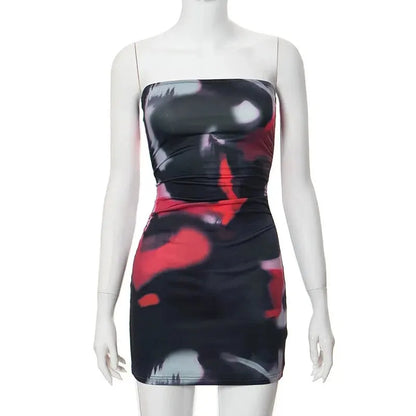 Tube Dresses- Night Out Abstract Strapless Bodycon Dress- L M S XL- Chuzko Women Clothing