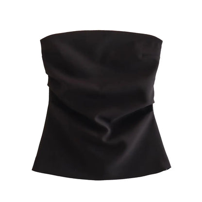 Tube Tops- Women Elegant Solid Bandeau Top with Ruched Detail- B- Chuzko Women Clothing