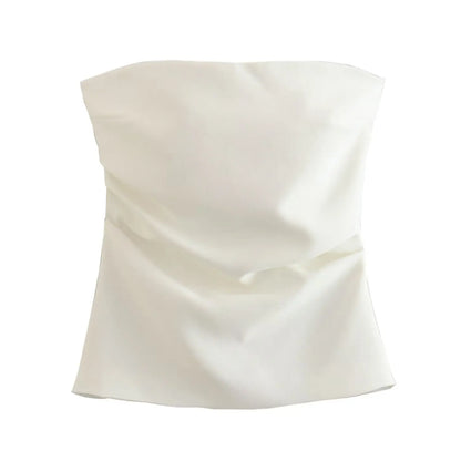 Tube Tops- Women Elegant Solid Bandeau Top with Ruched Detail- C- Chuzko Women Clothing