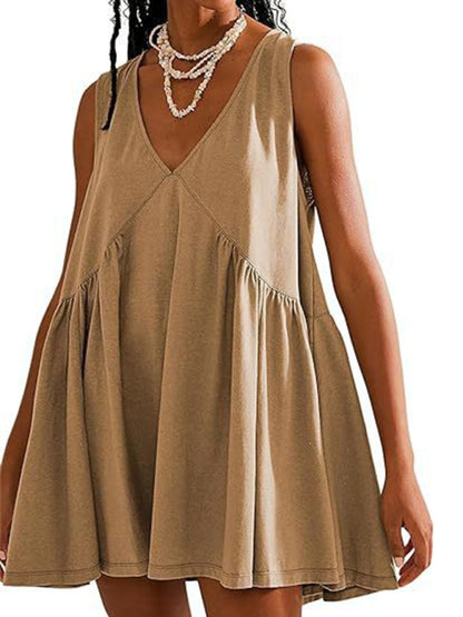 Tunic Dresses- Loose Fit Sleeveless Dress for Summer Comfort- - Chuzko Women Clothing